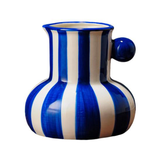 Colorful Striped Vase Ceramic Vase with Handle Desktop Decorative Vase for Flower Arrangement Living Room Bedroom Decor