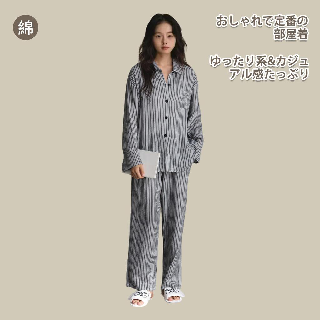 PeiYA Long Sleeve Double Gauze Cotton Front Loose Fitted Top and Bottom Set Women's 100% Pajamas, Open-Collar Opening,