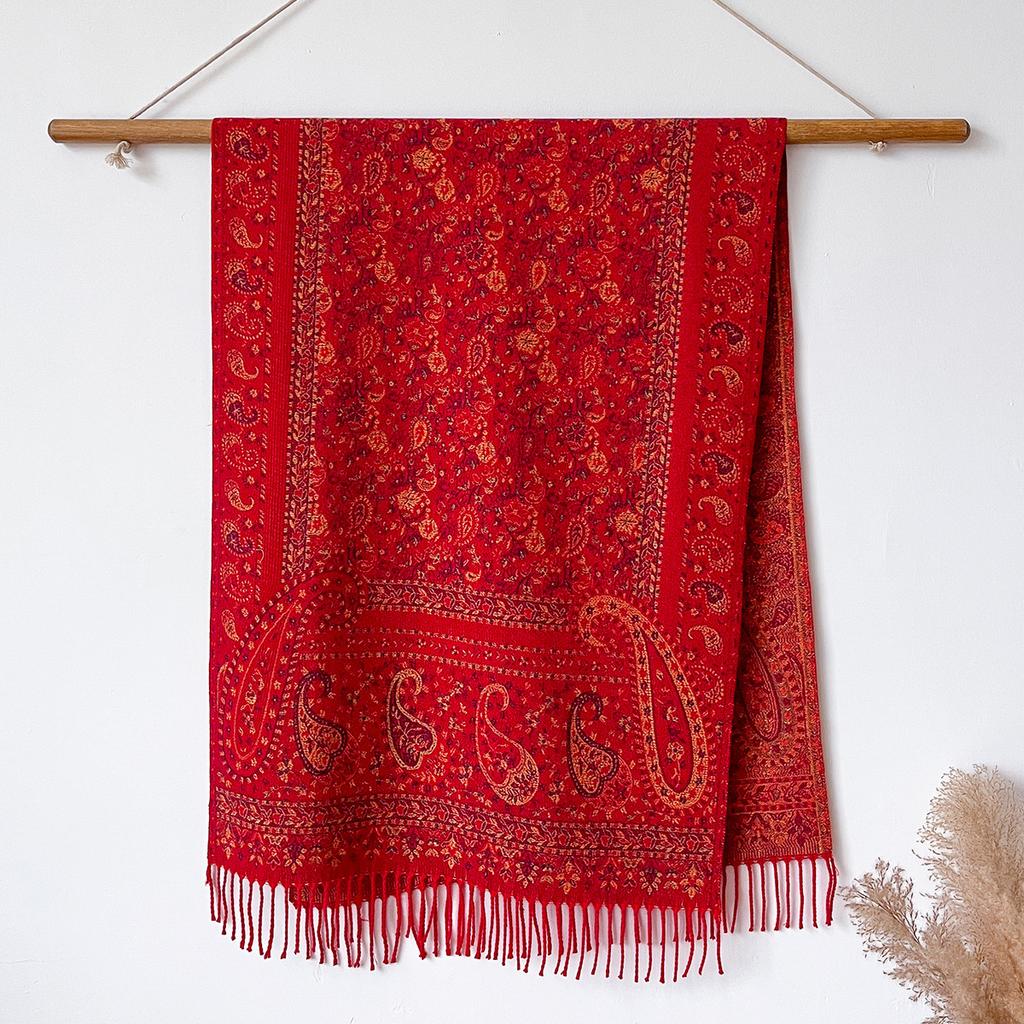 Ethnic Style Jacquard Cashew Flower Travel Scarf Women's Jacquard Fringed Scarf Thickened Extra Long Cape Shawl