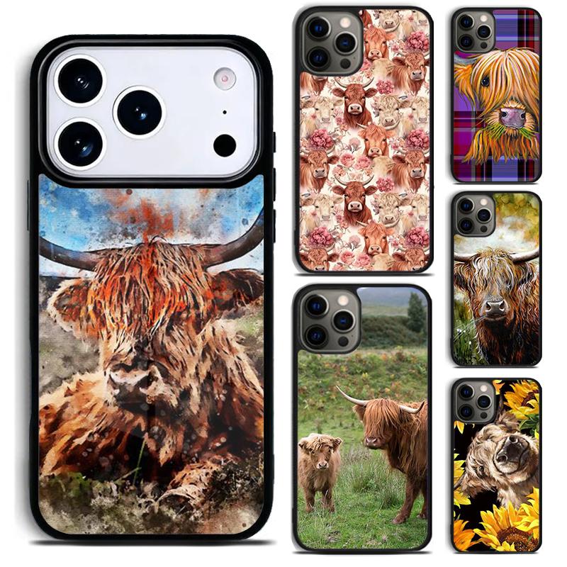 Highland Cow Scottish Art Phone Case for iPhone 17 16 15 Pro Max Air 14 13 12 11 Plus Shockproof Cover
