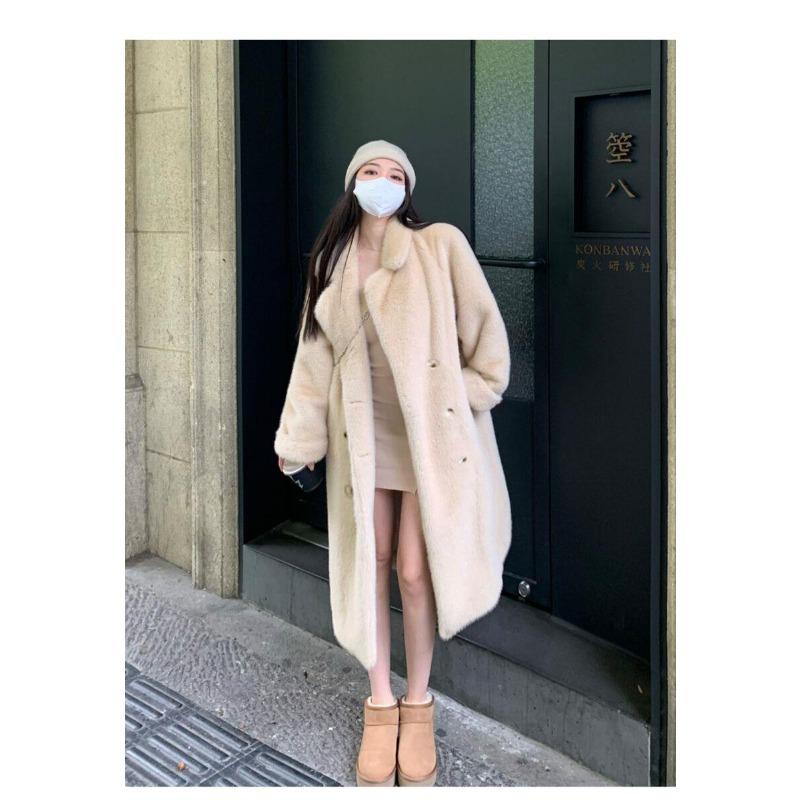 Mladý kabát z umělé norkové kožešiny Dámský nový zimní s podšívkou a bavlnou Zesílený dlouhý kabát