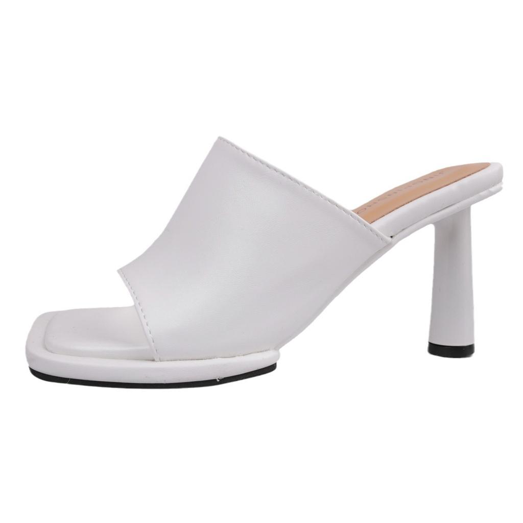 Hongkai~ Summer 2024 European and American fashion high-heeled sandals simple word daily square head middle heel slippers women's sandals