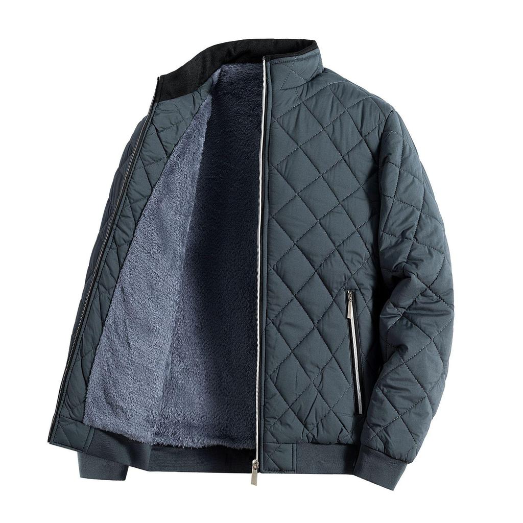Winter Men Fashion Diamond Pattern Fleece Lined Jacket Casual Outwear Men Thermal Warm Coats Clothing