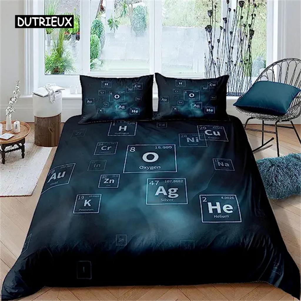 Science Duvet Cover Periodic Table of Elements Bedding Set Chemistry Lovers Learning Image Kids Teens Bedroom Decor Blue Purple