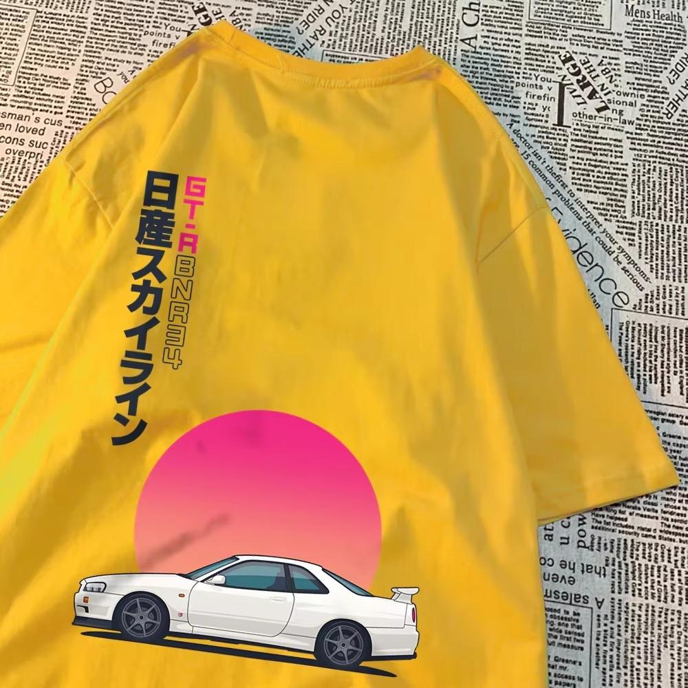 

Футболка Initial Japan Racing Car Bnr34, мужская футболка в стиле хип-хоп большого размера, дышащая хлопковая футболка с коротким рукавом, креативные уличные футболки XXXXXL жёлтый