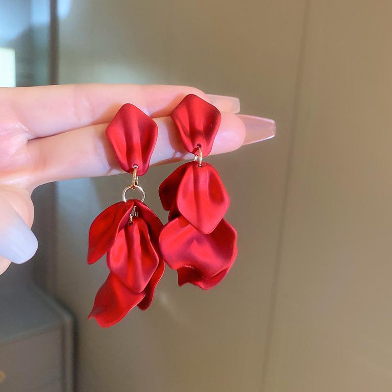 Chinese New Year Red Rose Petal Earrings - Festive, Fashionable & Elegant