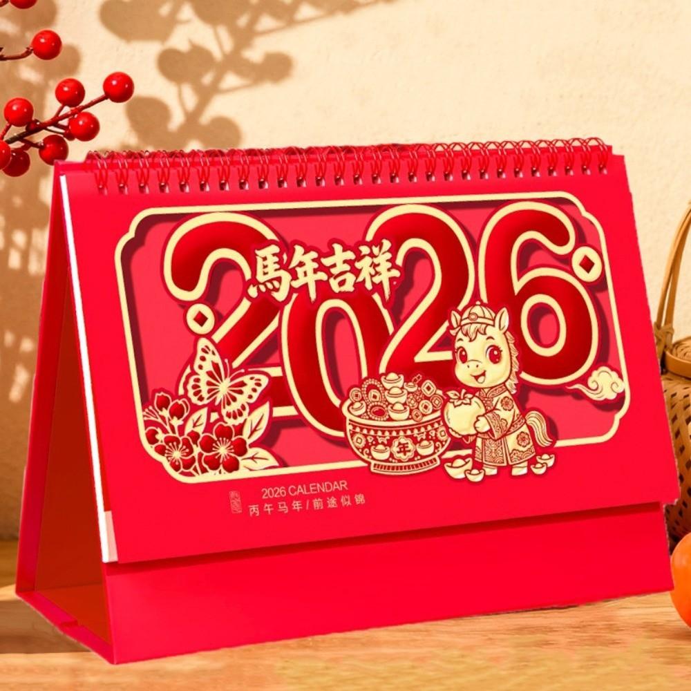 Chinese Style 2026 Desk Calendar Horse Year Standing Flip Calendar  Spring Festival