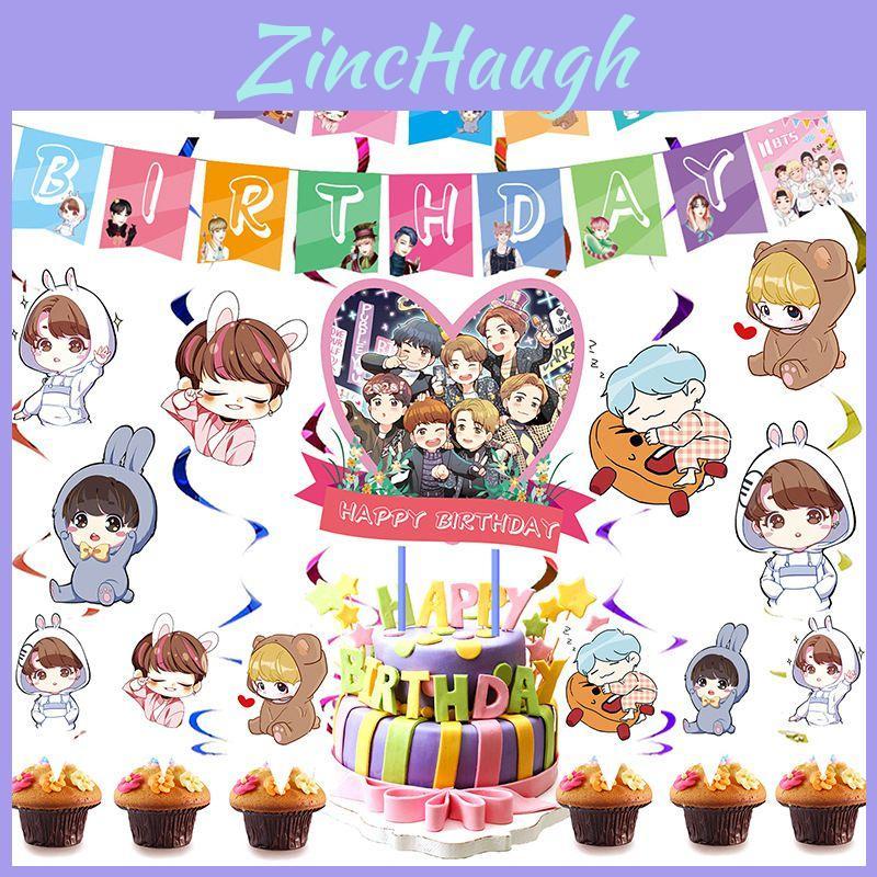 Joyful Bts Bangtan Boys Birthday Party Decor Set With Decorative Banners And Spirals For A Memorable Celebration