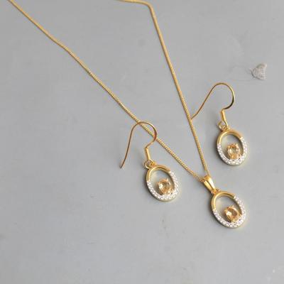 Citrine Blue Topaz Yellow Gold Plated Pendant Earring Necklace Set 925 Sterling Silver Women Birthstone Jewelry