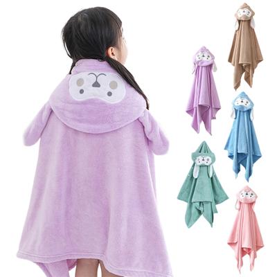 Hooded Baby Towel Button-up Absorbent Bathrobe Cartoon Animal Coral Velvet Cape Towel for Girls Boys Toddlers Home Pool Use