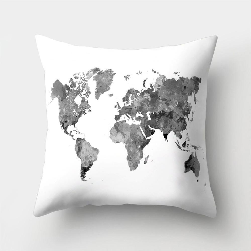 World Map Cartoon Decorative Cushion Set Decorative Pillowcase Sofa Room Bed Cushion Cover Home Decor