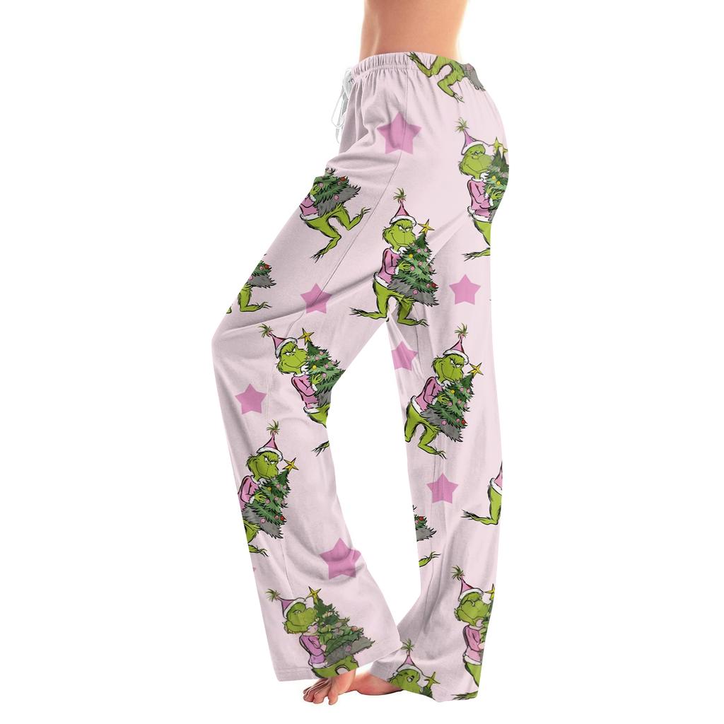 Womens Pajama Pants Sleepwear Casual Drawstring Elastic Waist Pants Comfy Straight Yoga Loose Trousers