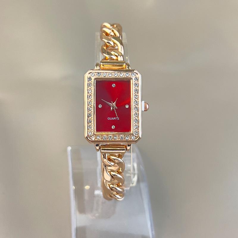 

Vintage Square Quartz Watch for Women Bracelet Embedded Diamond Luxury Unique Design Wristwatch Elegant Girls Clock Gift