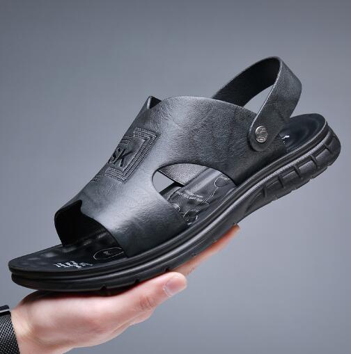 

Модные летние пляжные туфли мужские большие сандалии большого размера мужские туфли sandales homme en cuir D630 50 чёрный