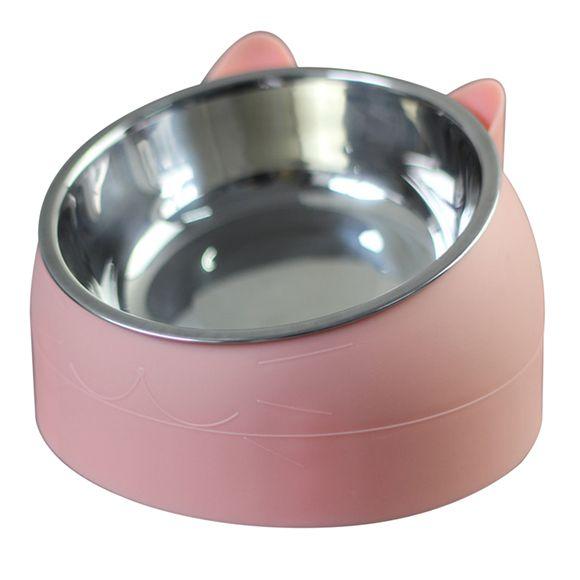 Oblique Mouth Cat Bowls for Food and Water Cute Small Pet Non-Slip Stainless Steel Feeder Bowl To Protect Cervical
