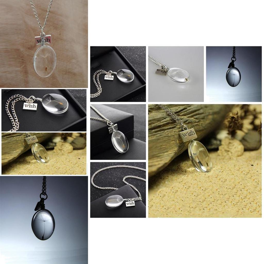 Elegant Wish Glass Real Dandelion Seeds In Glass Bottle Necklace Pendant
