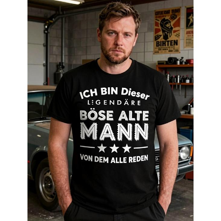 Men's T-Shirt Black German Text Legend Bad Old for Man Graphic Print Streetwear Casual Outfit Urban Style Graffiti Background Fashion Statement Top,
