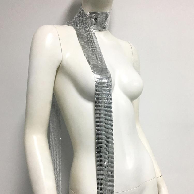 Full Sequins Choker Wide Long Collars Neck Tie Scarf Party Evening Costume