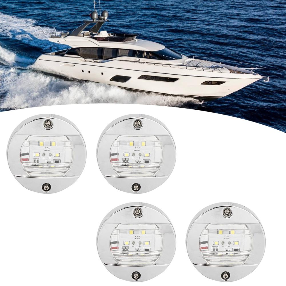 4 Stück Klarglas LED Runde Navigationsheckleuchte Weißes Licht 12V Chrom Wasserdicht für Boot Yacht LKW