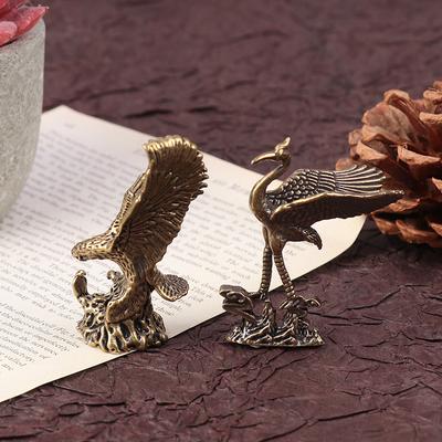 1Pc Antique Brass Eagle Crane Statue Small Ornaments Vintage Brass Animal Figurines Crafts Desk Home Decor Accessories Gifts