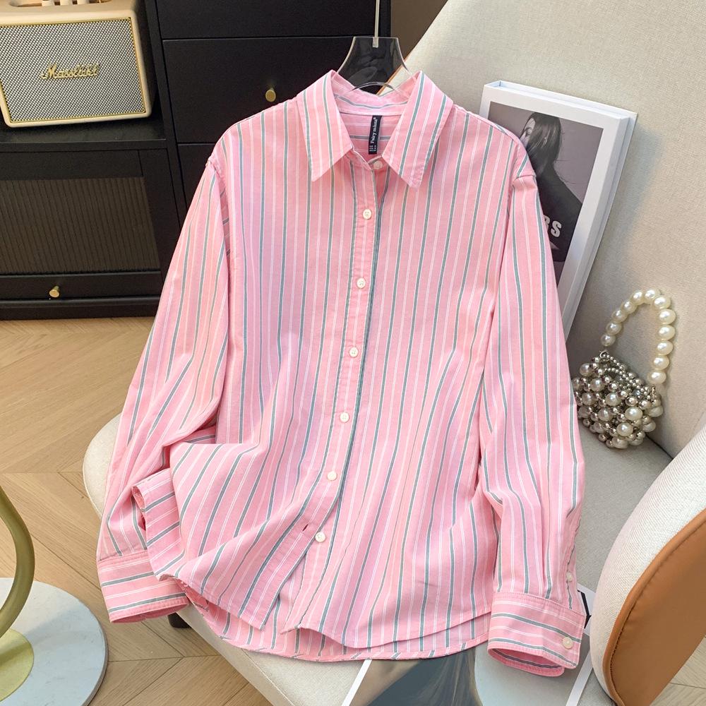 Women's Anti-Curling Striped Shirt - Overlap Design, Loose Fit, Plus Size, Perfect for Spring & Autumn.
