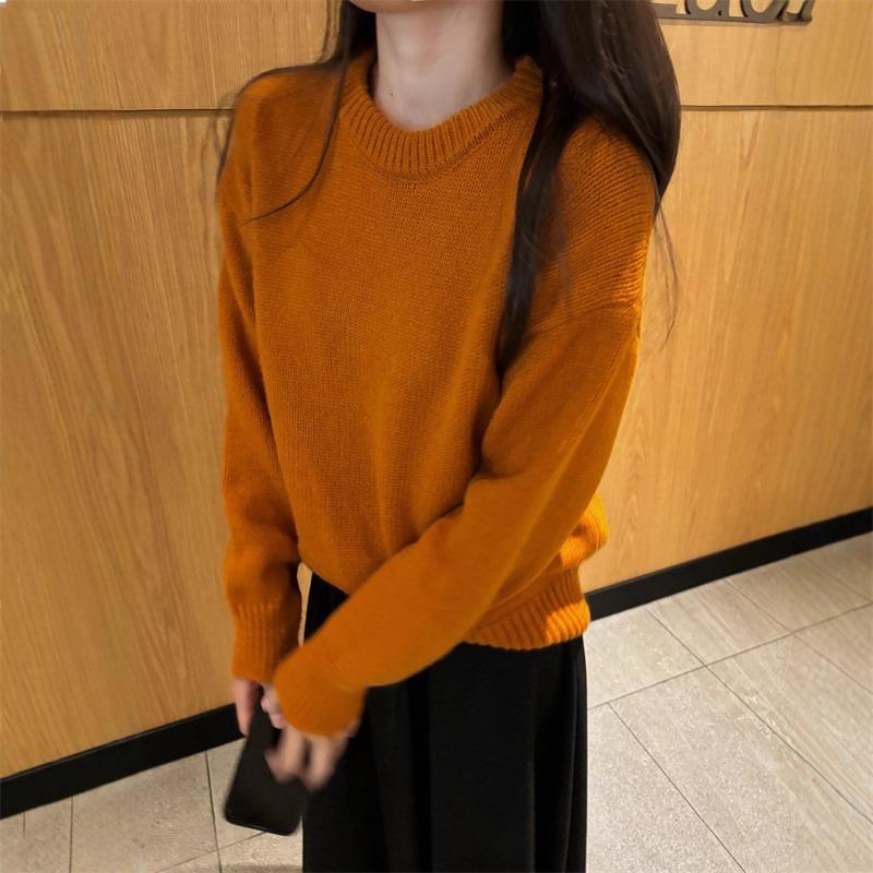 Premium Temperament Pullover Round Neck Soft Waxy Sweater Women's Autumn and Winter New Simple and Versatile Loose Knitted Top