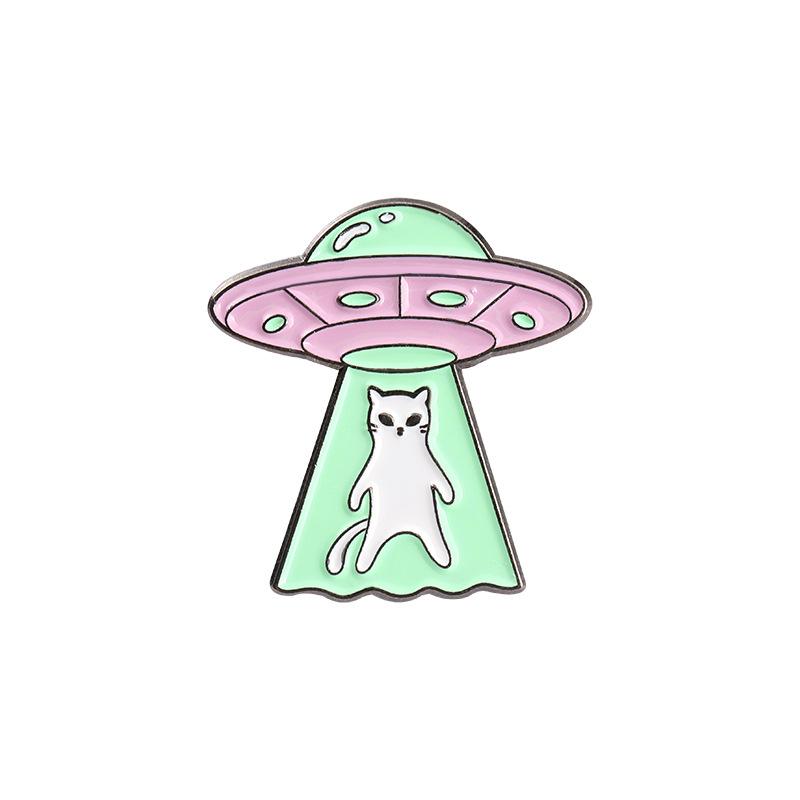 Cartoon Alien Creatures Enamel Pin Science Fictio Spaceship UFO Green Monster Brooches Lapel Badge Jewelry Gifts For Friends