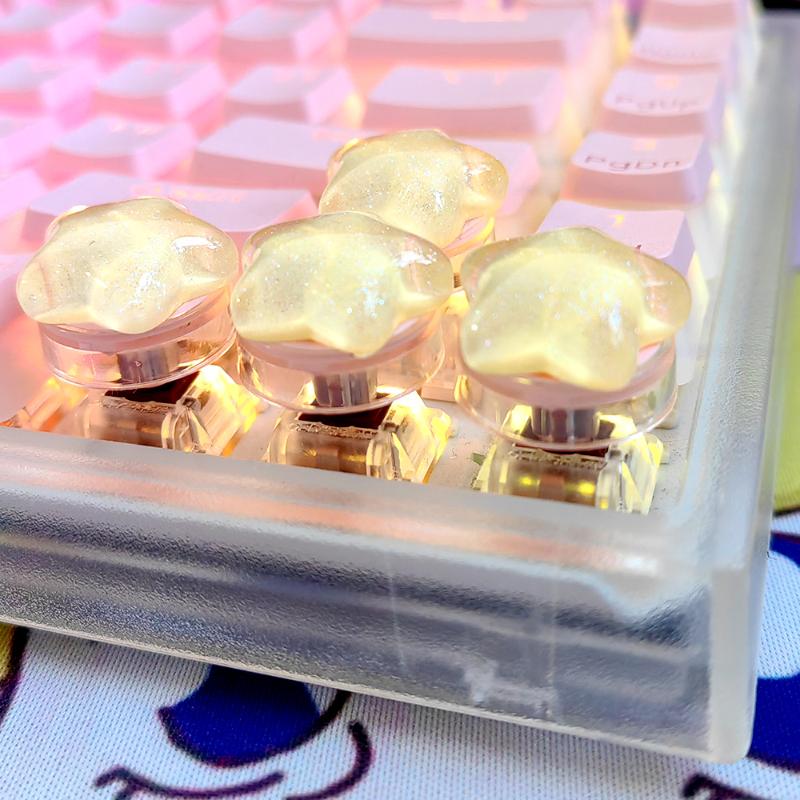 4Pcs Cute Star Keycaps Sweet Translucent Girl Personalized Gift Key Cap For Mechanical Keyboard Accessories