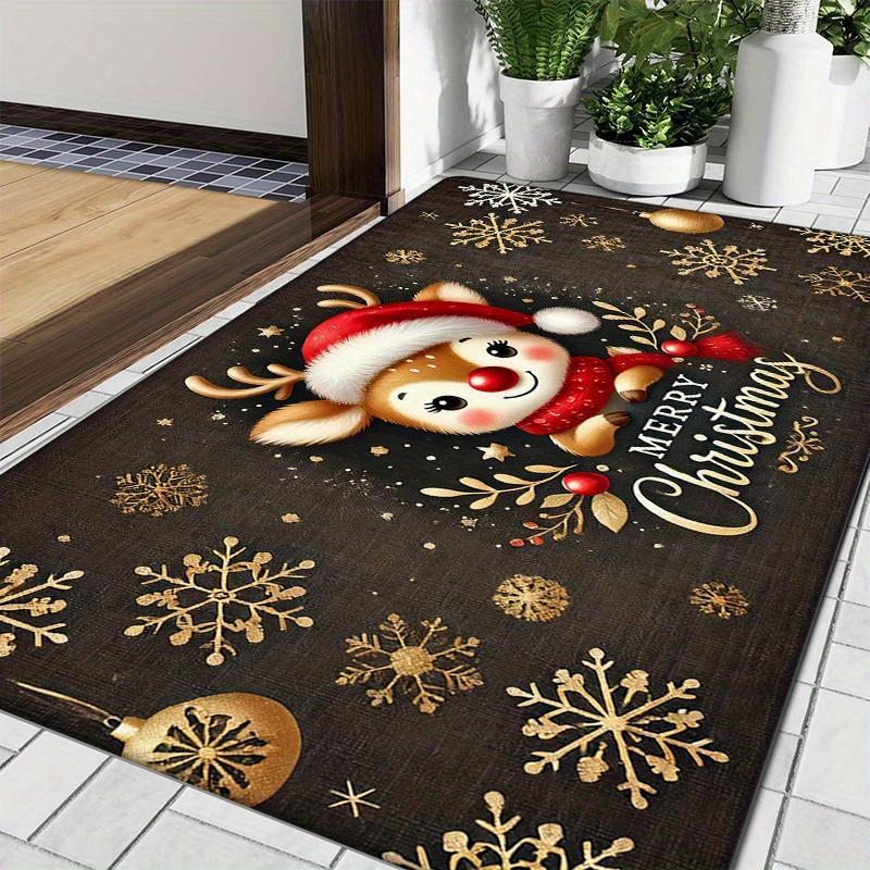 Christmas Reindeer Doormat, Non-Slip Machine Washable Low Pile Rug for Entryway Kitchen Living Room Bedroom Holiday Decor