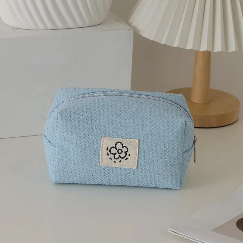 Cute Waffle Plaid Travel Zipper Cosmetic Lipstick Storage Bag Women Makeup Organizer Handbags Coin Purse Pencil Cases Pouch Bag