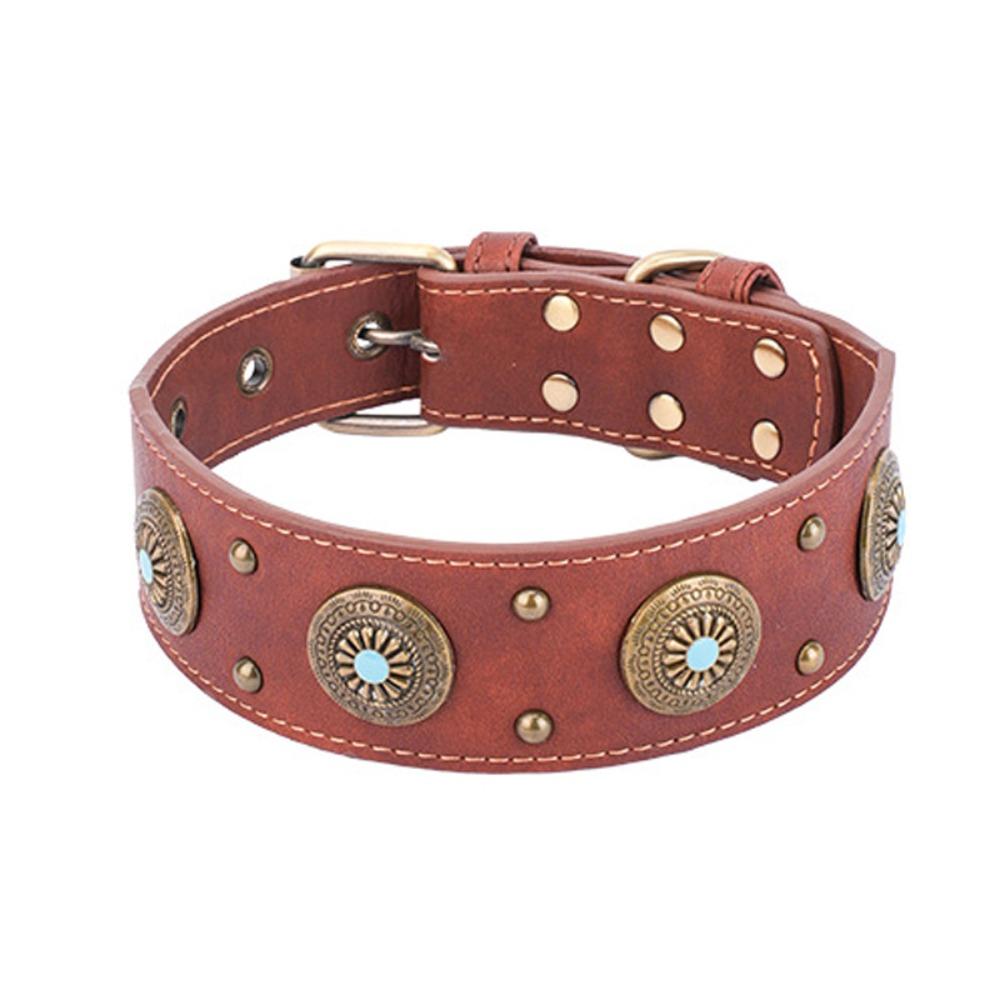 Vintage Leather Dog Collar Exquisite Puppy Necklace Bulldog Pet Collar  Medium Large-sized Dog