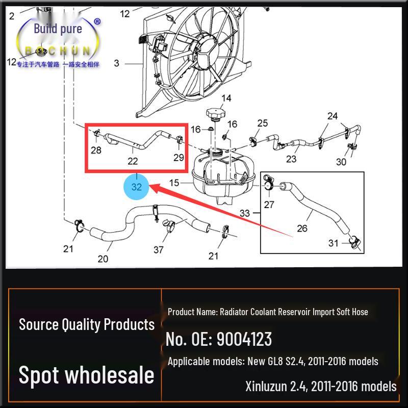 Compatible with Buick New GL8S & New Landzun - 2.4L Heater Imported Soft Hose for Radiator Expansion Tank.