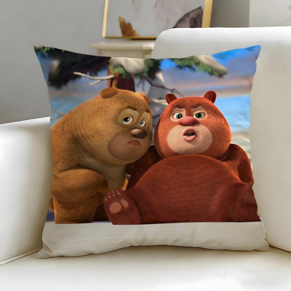 classic cartoon Boonie Bears Cushion Cover Soft & Easy-Wash Pillow Case – Versatile for Couch, Bed, Travel and Office