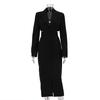 Women's Solid Cutout Waist Notched Lapel Single Breasted Long Sleeve Bodycon Blazer Maxi Dress