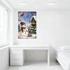 Vintage Christmas Snowman & Tabby Cat Tin Sign, Snowy Landscape with House Cardinals, Retro Rusty Border Metal Poster for Home W