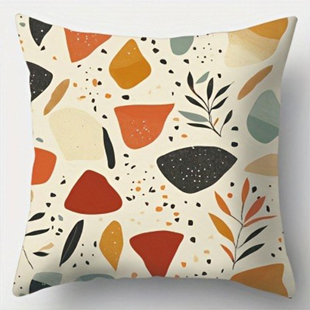 Warm - Toned Abstract Plant Pillowcasebedroom Living Room Sofa Home Decor Polyester Cushion Cover With Zipper