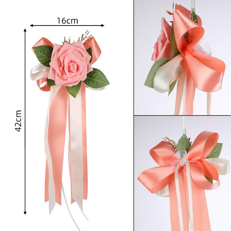 

1Pcs Wedding Car Rearview Mirror Decoration Flower Retro Bow Door Handle Decoration Simulation Flower Automotive Supplies рожевий