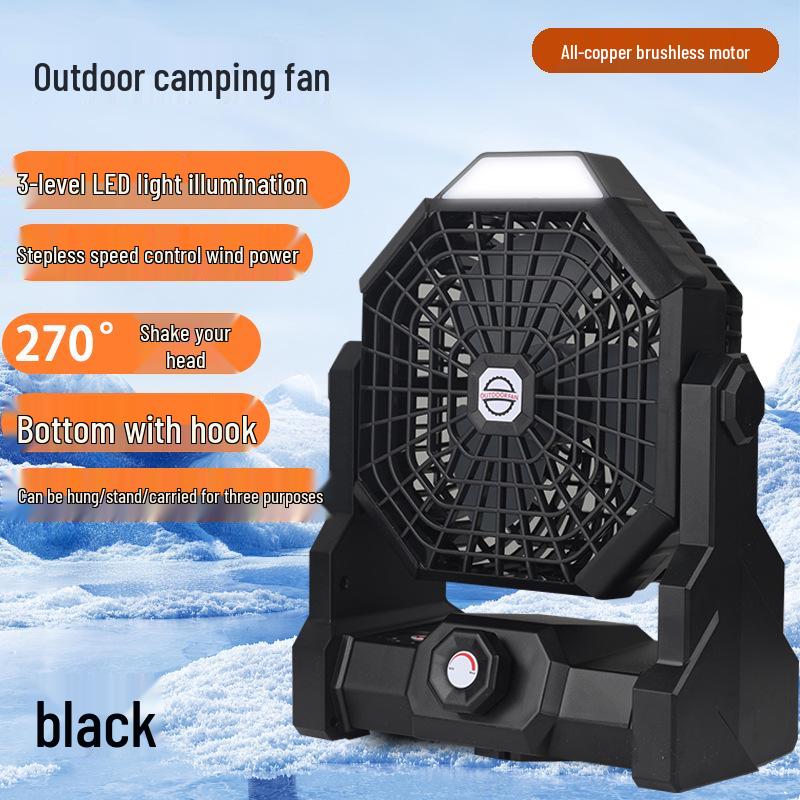 Rechargeable USB Tent Fan with LED Light - Portable, High Power for Camping