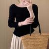 Spring Autumn Knitted Pullover Women Sweater One-word Shoulder Knitted Bottoming Shirt Slim and Thin Long Sleeve Inner Basic Top Sweaters Clothes 2580