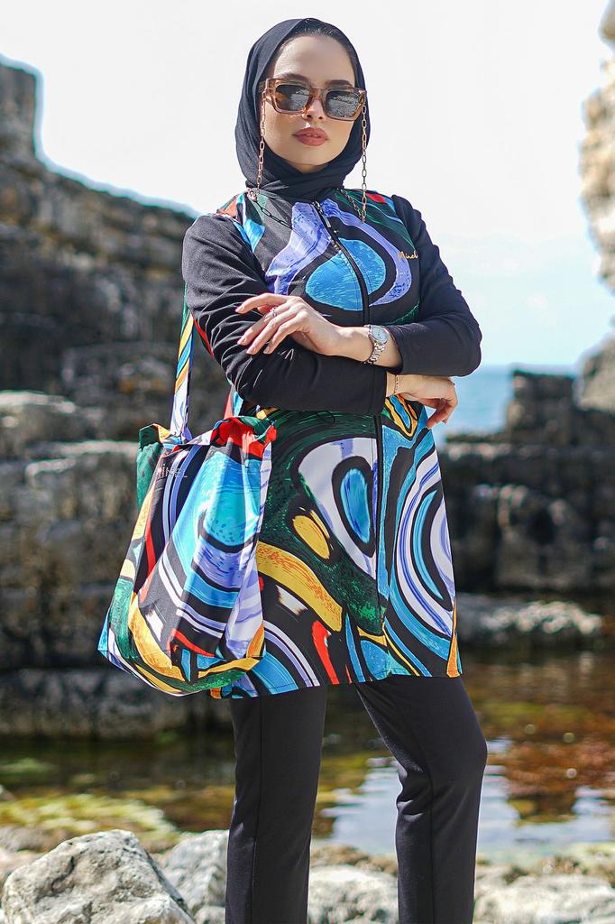 Muslim Swimsuits Plus Size Women Muslim Swimsuits Leaf Print Top