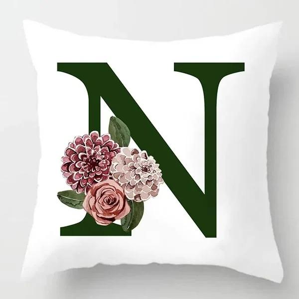 Grüner Buchstaben Floral Kissen Druck Kissenbezug Zuhause Schlafzimmer Zimmer Dekoration Wohnzimmer Sofa Kissenbezug 45x45cm