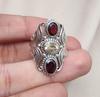 Garnet & Lemon Quartz 925 Sterling Silver Ring: Vintage Boho Statement Jewelry