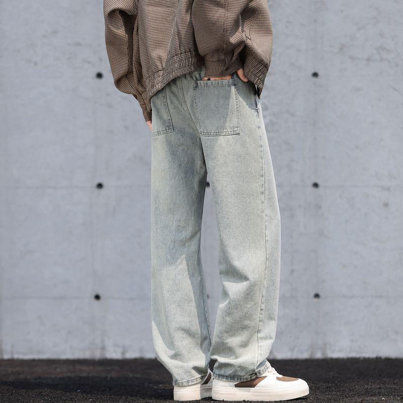 Spring, Autumn and Winter Four Seasons European and American New Wide-leg Tooling Straight Denim Trousers Men Trendy Men