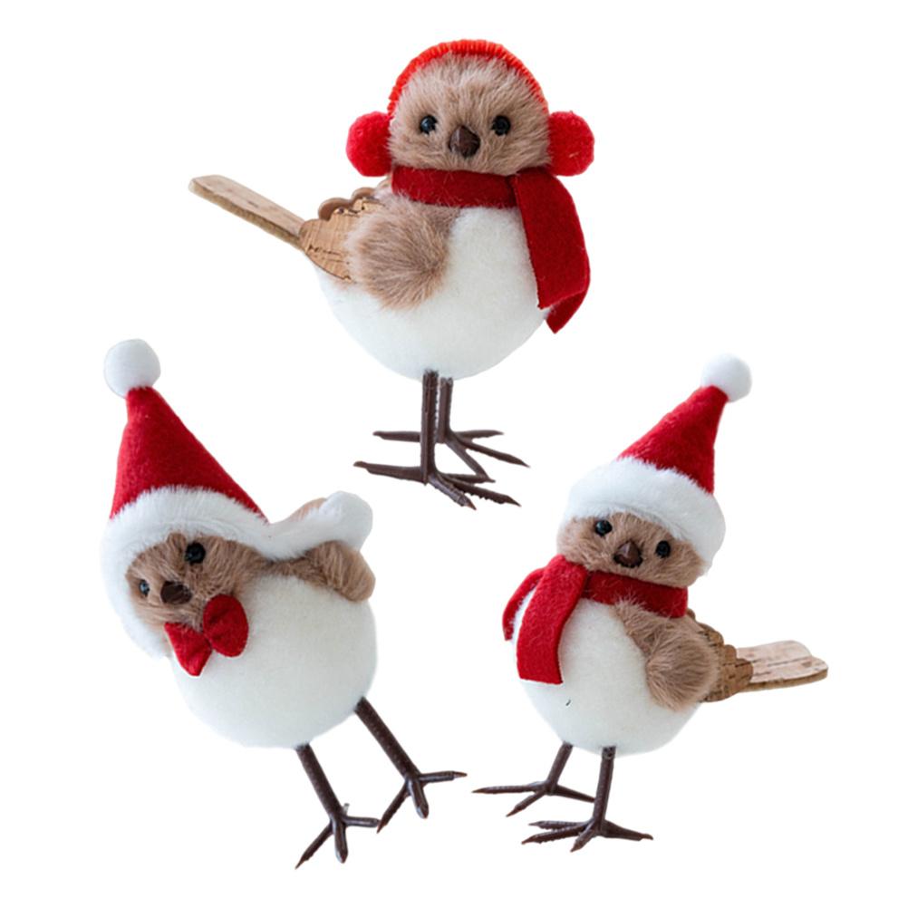 

3Pcs Artificial Birds for Tree Decor Standing Bird Ornaments with Scarf Hat Christmas Tabletop Decoration Ornaments of Birds other