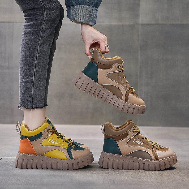 Snow Boots Women Platform Winter Sneakers Fashion Mixed Colors Plus Velvet Warm Ankle Boots Female Comfort Cotton Shoes Footwear