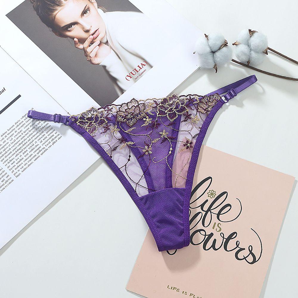 Low-waist T-Back G String Cotton Crotch Sexy Briefs Mesh Thong Flowers Panties Lady Lingerie