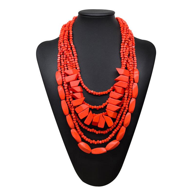 Irregular Colored Wooden Bead Necklace Hot Selling Personalized Fashion Accessory Bohemian Multilayer Wood Bead Choker Necklaces