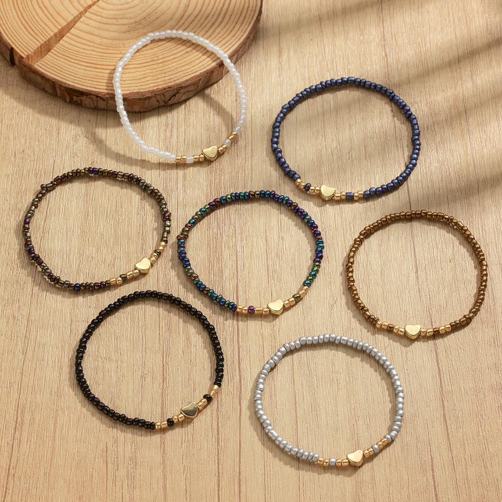 7-piece Set of Vintage Colored Rice Beads Mixed with Love Multi-layer Layered Women's Bracelet