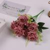 10pcs Simulation 7-head Corner Roses Bouquet Light Luxury Silk Pink Flowers Wedding Auditorium Decoration Rose Artificial Flower
