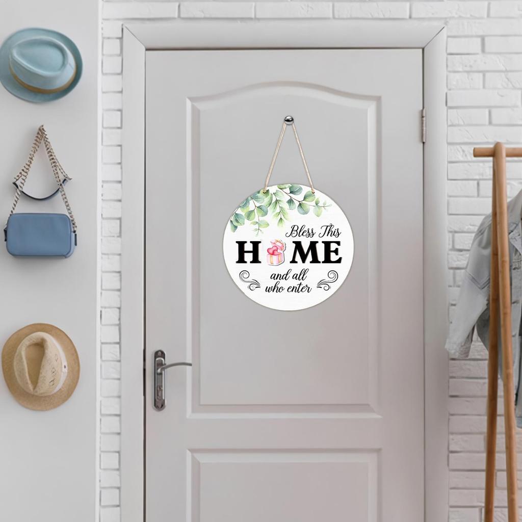Interchangeable Welcome Sign Door Decoration Pendant 12 Inch Round Wooden Welcome Sign Flower Wreath For Front Porch